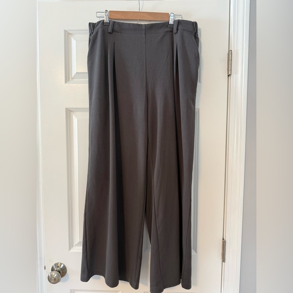 Evaless | Wide Leg Elastic High Waisted Waffle Knit Grey Pants | Size XL - Picture 3 of 9